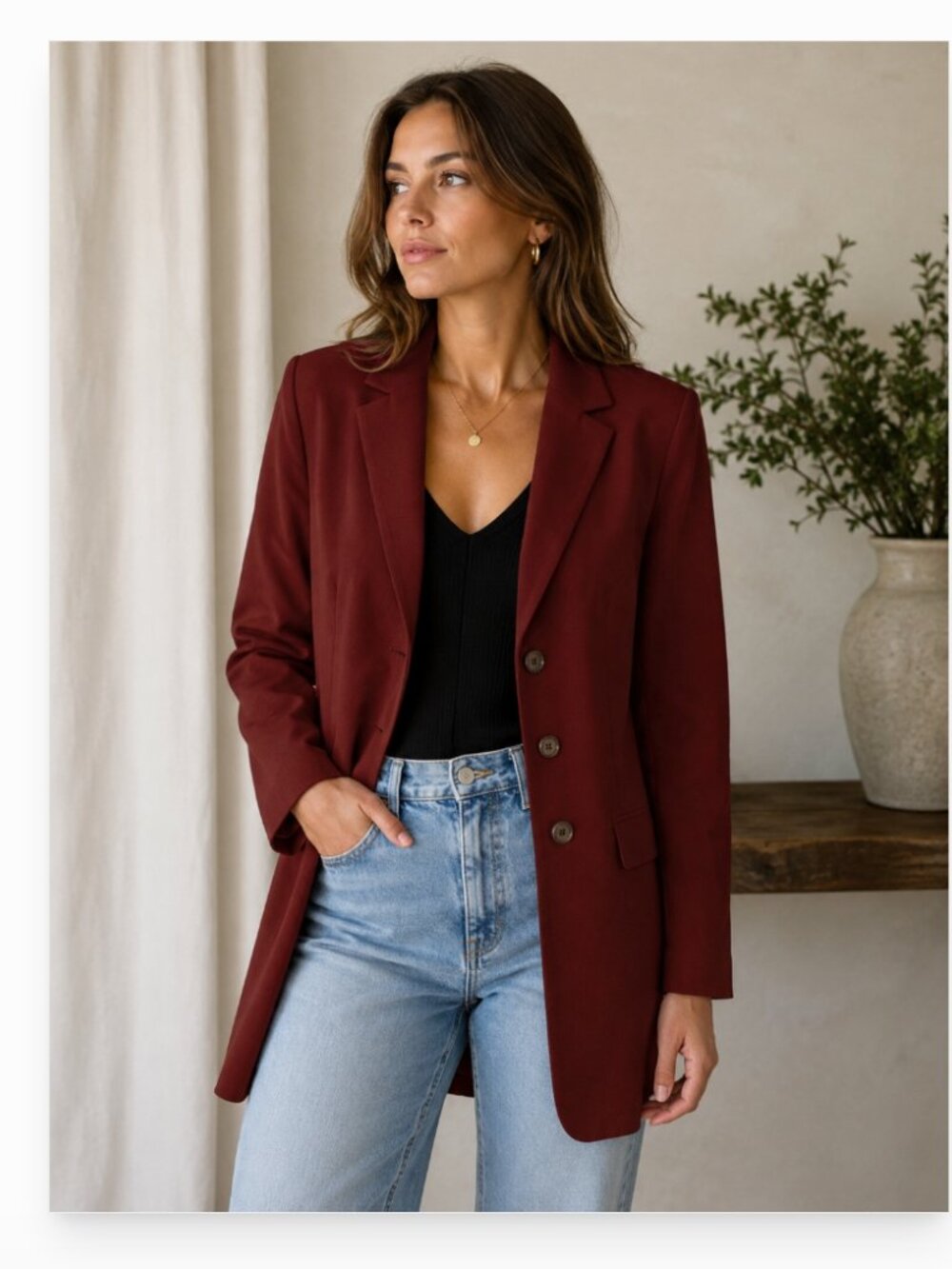 J Jill LIKE NEW long line 3 button burgundy blazer mohair wool viscose blend 8T